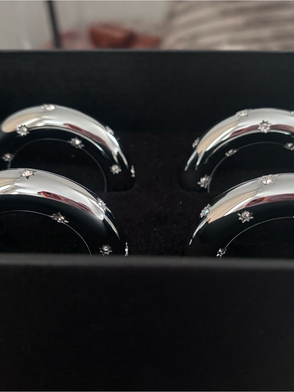 L'Objet Silver Polished Round Napkin Ring with Star Accents